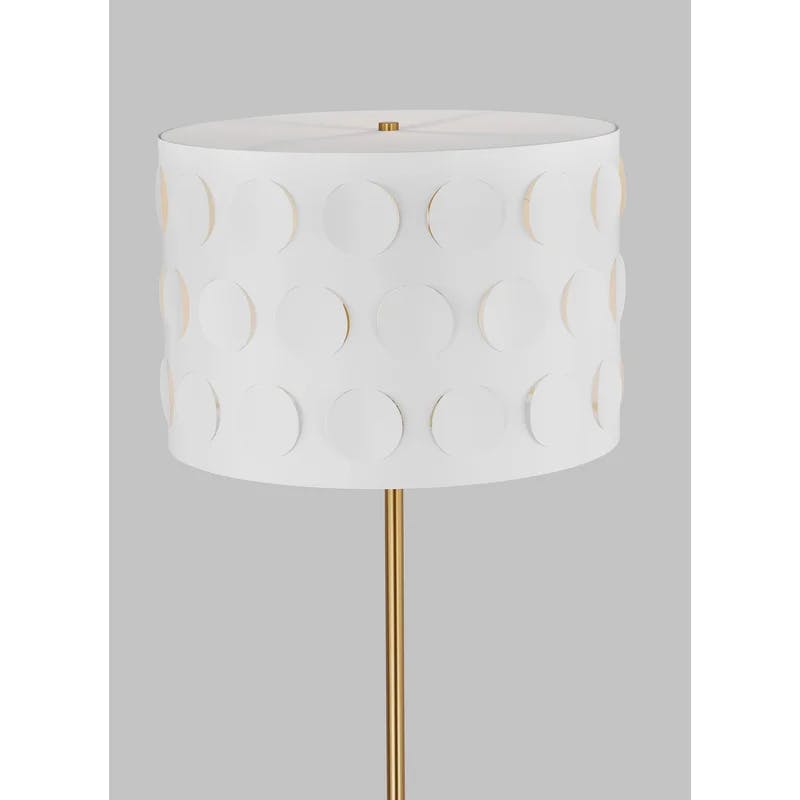 Dottie Burnished Brass Floor Lamp with White Linen Shade