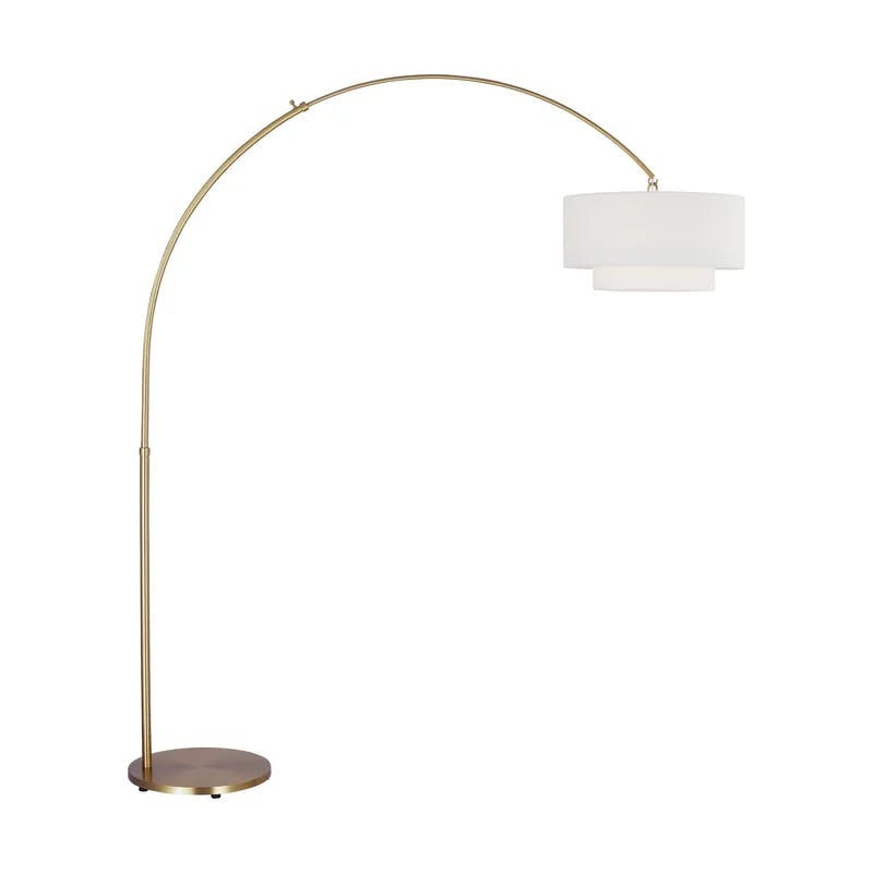 Sawyer Adjustable Double Tiered Arc Floor Lamp in Burnished Brass