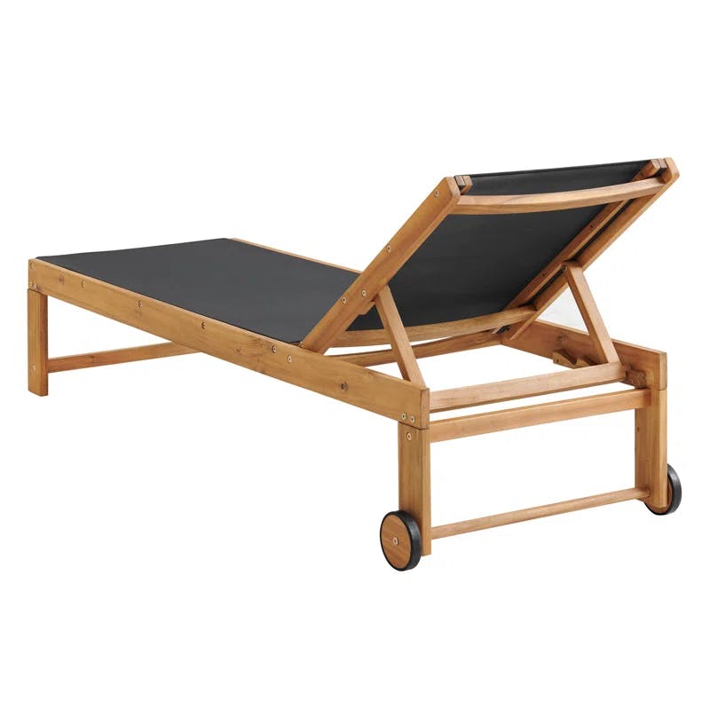 Sunapee Adjustable Acacia Wood Outdoor Chaise Lounger with Mesh Seating