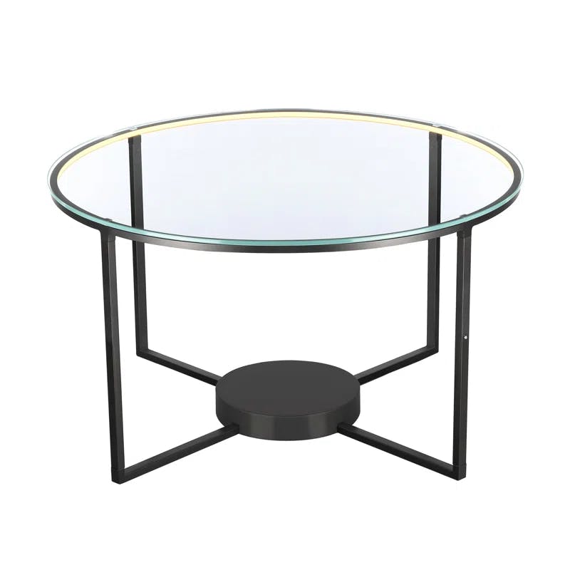 Tavola Black Round Metal & Glass LED Coffee Table