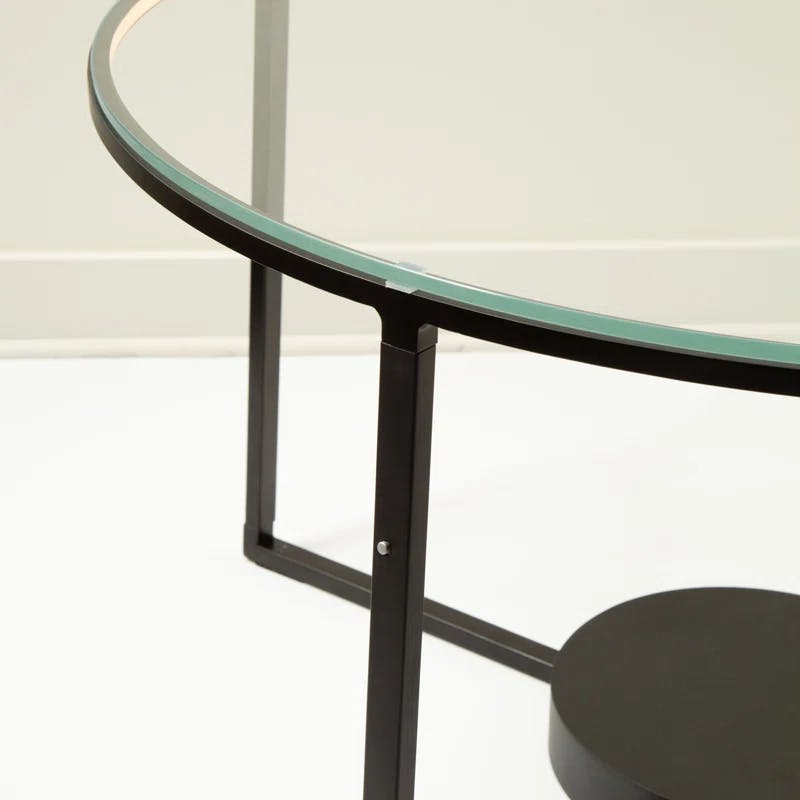 Tavola Black Round Metal & Glass LED Coffee Table