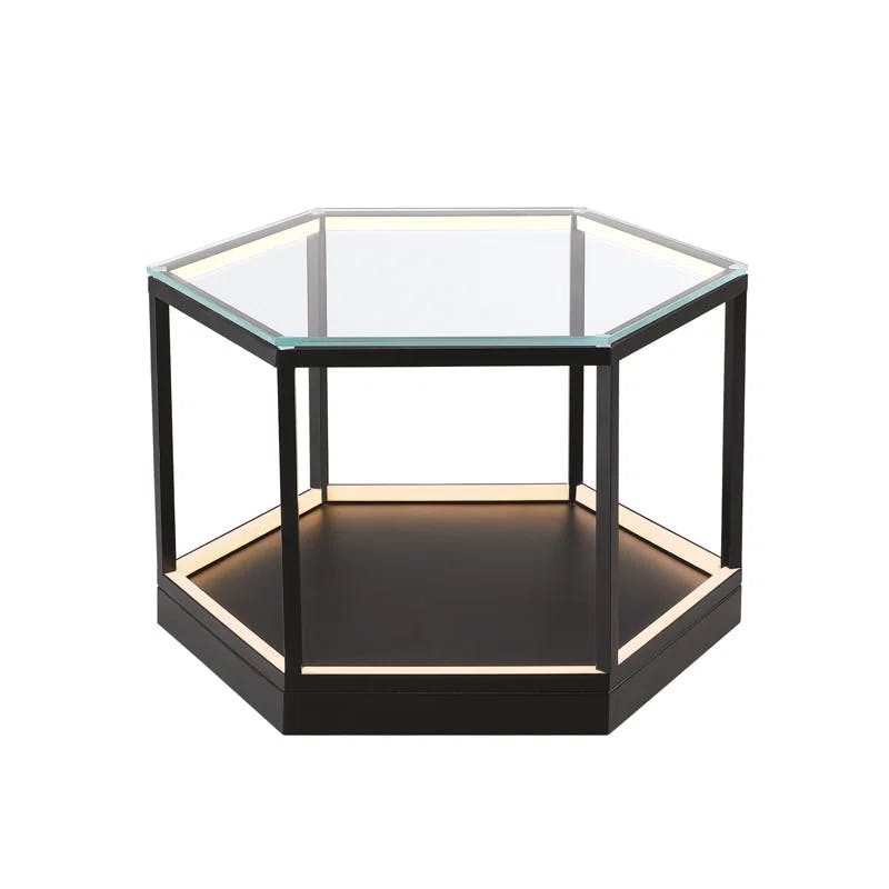 Tavola Matte Black Round Metal LED Table with Tempered Glass