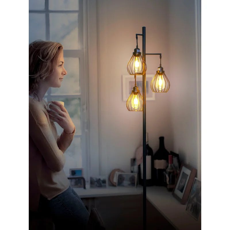 Edison Inspired Multi-Head 68" Black LED Floor Lamp
