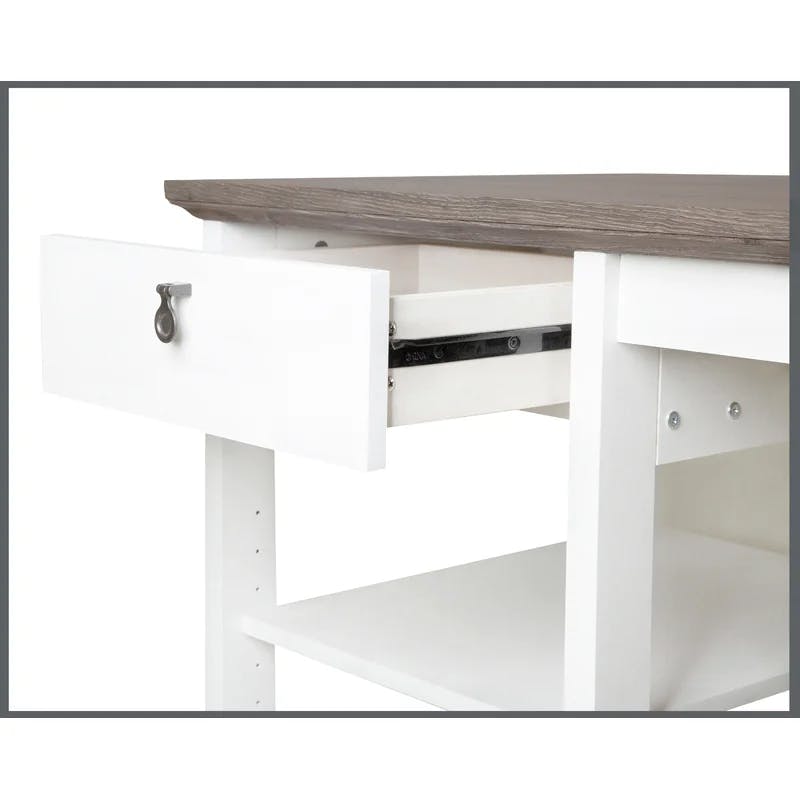 Transitional Two-Tone Oak and White Writing Desk with Drawer