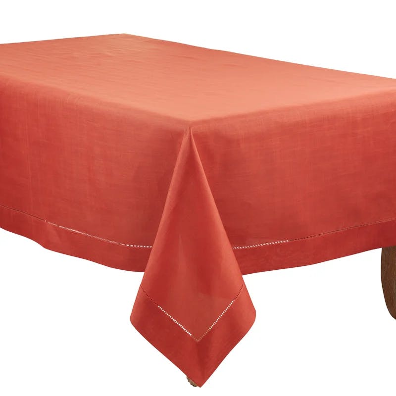 Elegant Terracotta Square Hemstitched Fabric Tablecloth