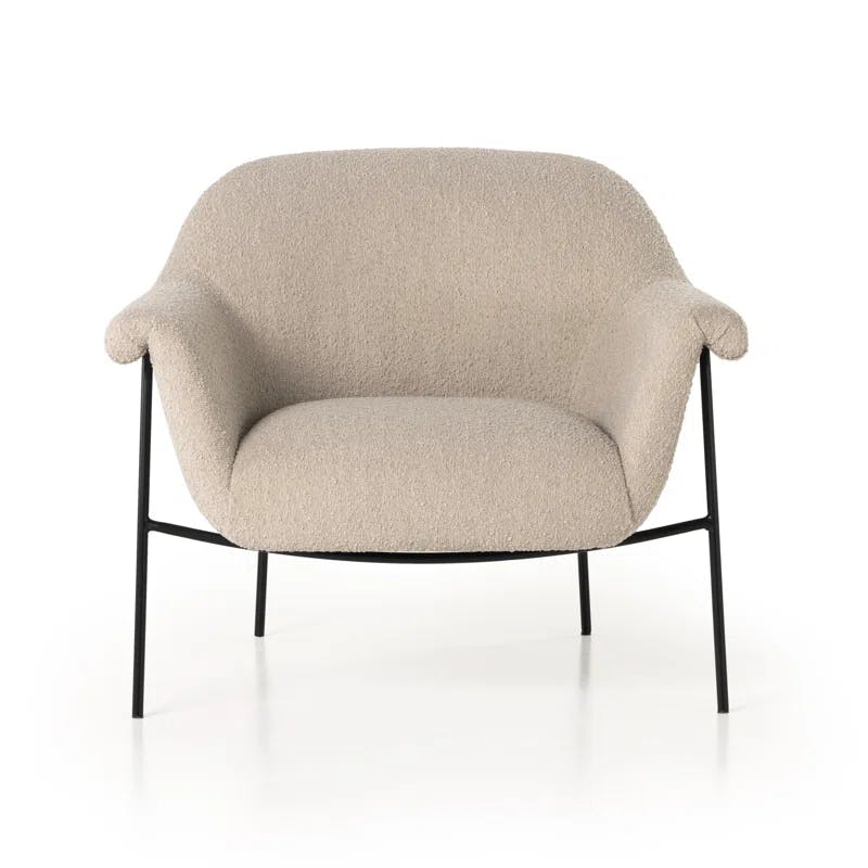 Suerte Contemporary Sand Bouclé Accent Chair with Metal Base
