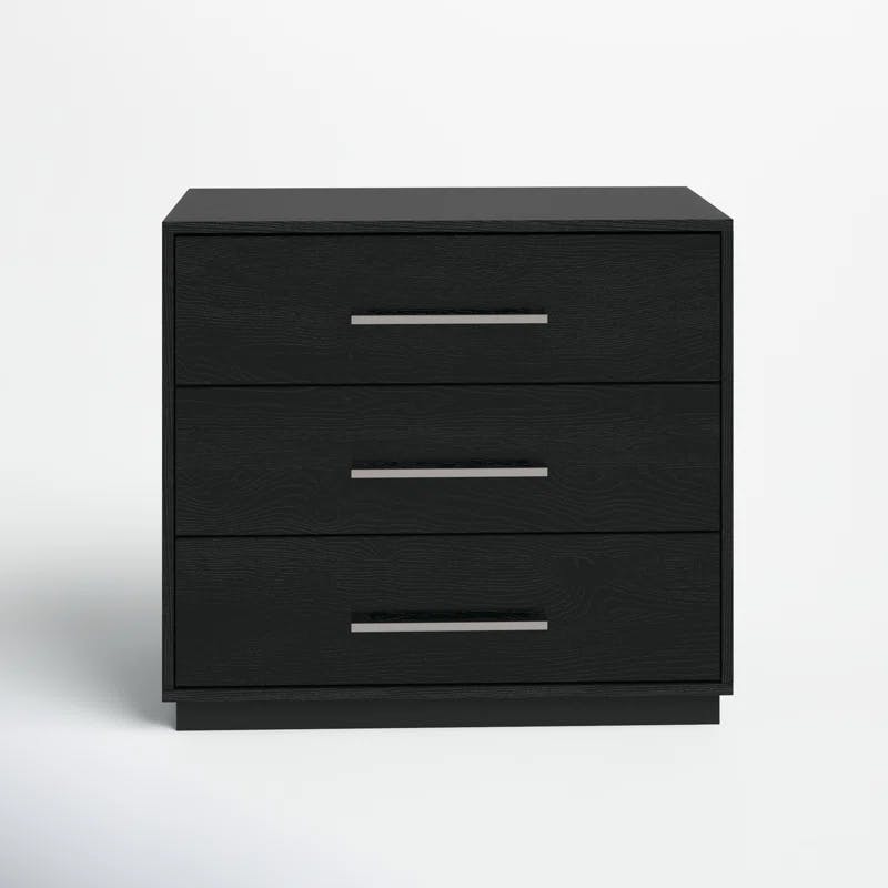 Mallory Contemporary Black Nightstand with Bronze Pulls, 3 Drawers