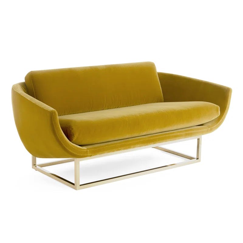 Beaumont Lichen Velvet Settee with Polished Brass Finish