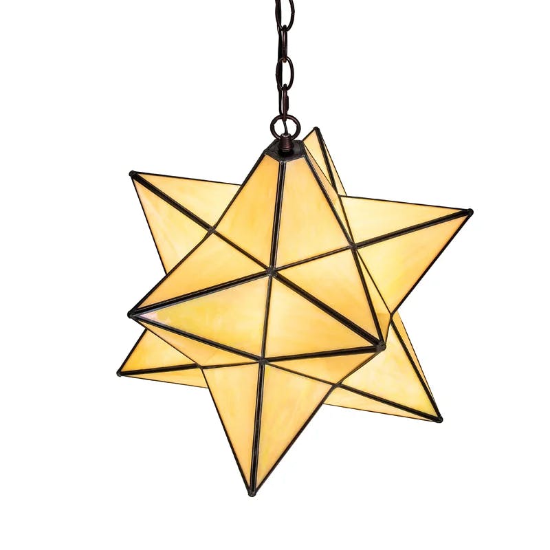 Beige Iridescent Glass Star Pendant with Mahogany Bronze Finish