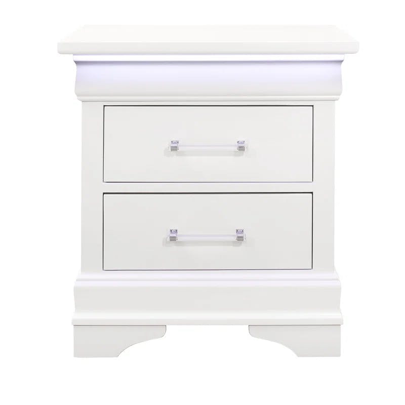 Charlie White Acrylic-Handled 2-Drawer Nightstand with LED