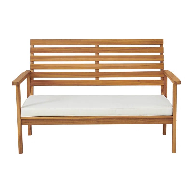 Coastal Charm Acacia Wood Outdoor Bench and Table Set with Cushions