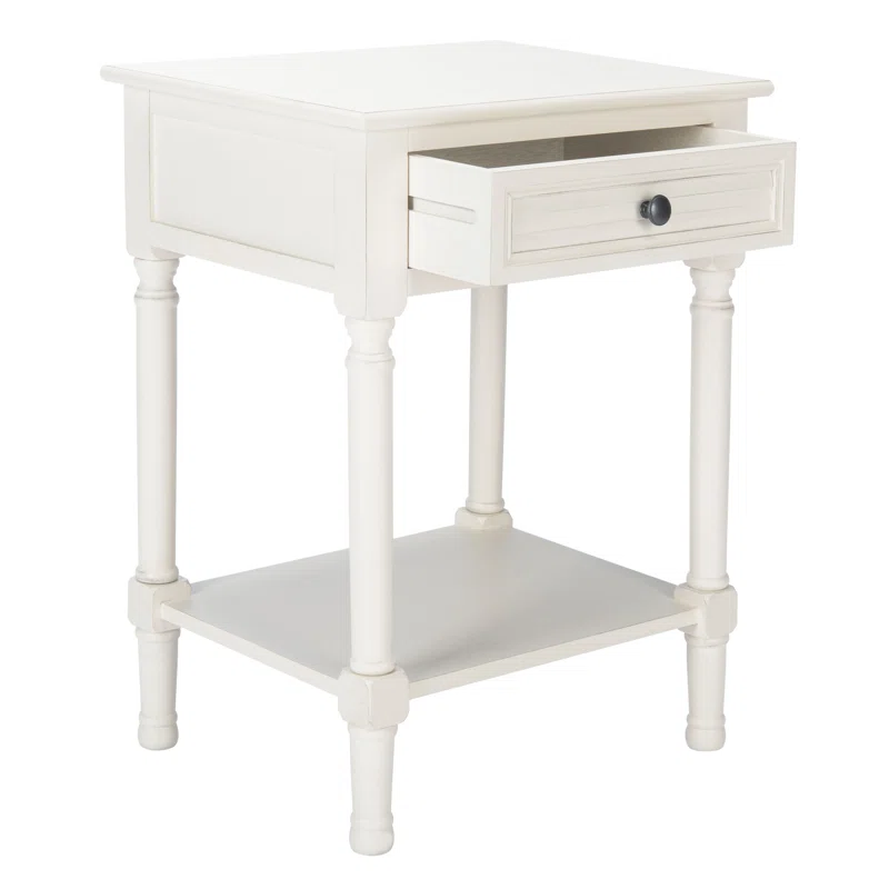 Tate Distressed White Wood Accent Table with Carved Details