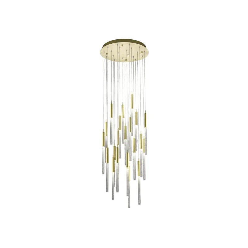 Boa Elegance 21-Light Cluster Pendant in Brushed Brass with Glass Tubes