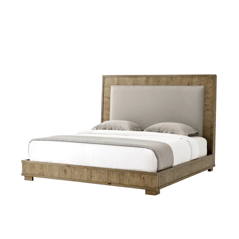 Echoes King Size Upholstered Bed with Oak Wood Frame