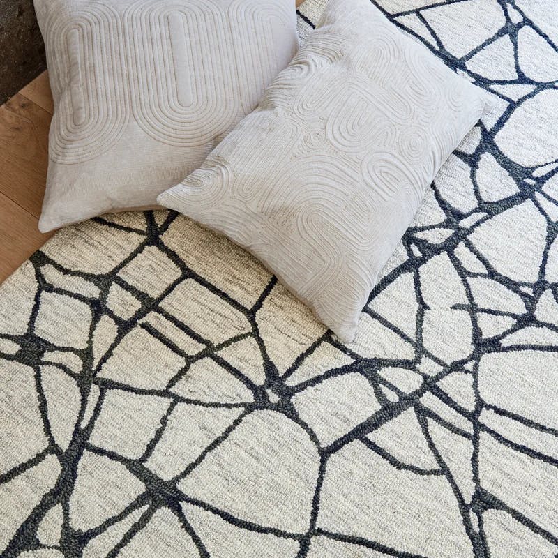 Ivory Abstract Tufted Wool 9' x 12' Handmade Area Rug