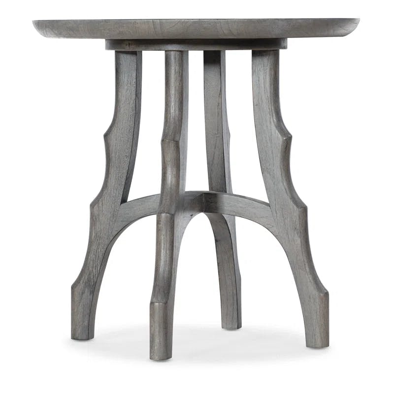Transitional Scalloped Round End Table in Natural Wood and Gray Stone