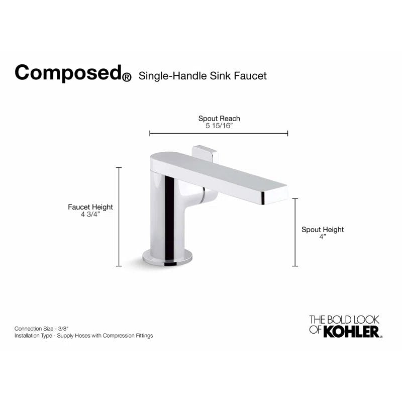 Composed Minimalist Polished Chrome Single-Handle Bathroom Faucet