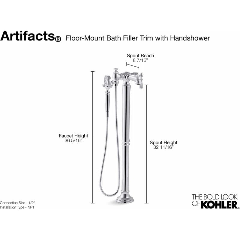 Artifacts Polished Chrome Freestanding Tub Filler with Handshower