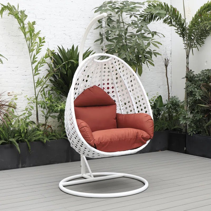 LeisureMod Cherry Wicker Indoor/Outdoor Hanging Egg Swing Chair with Cushions