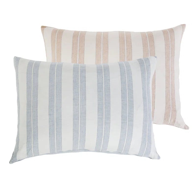 Carter Denim Stripe Ivory Cotton-Linen Reversible Throw Pillow