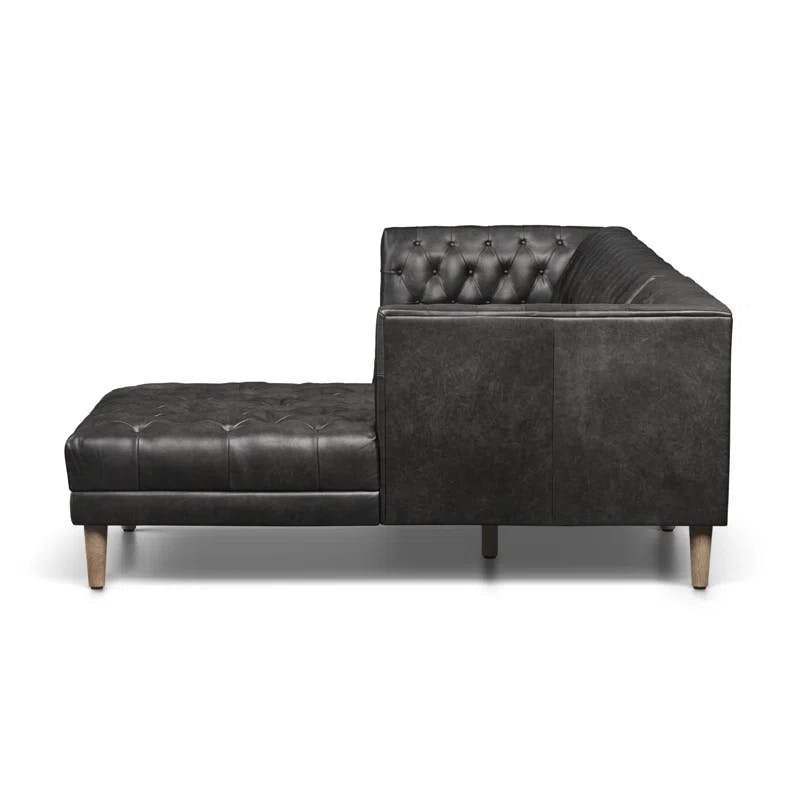 Natural Washed Ebony Leather Tufted 2-Piece Sectional Sofa