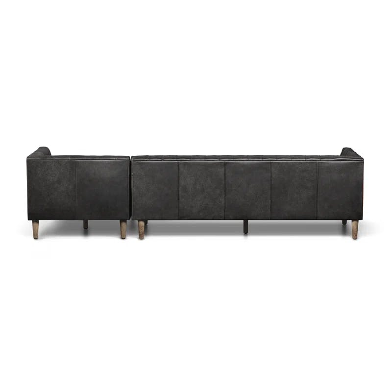 Natural Washed Ebony Leather Tufted 2-Piece Sectional Sofa