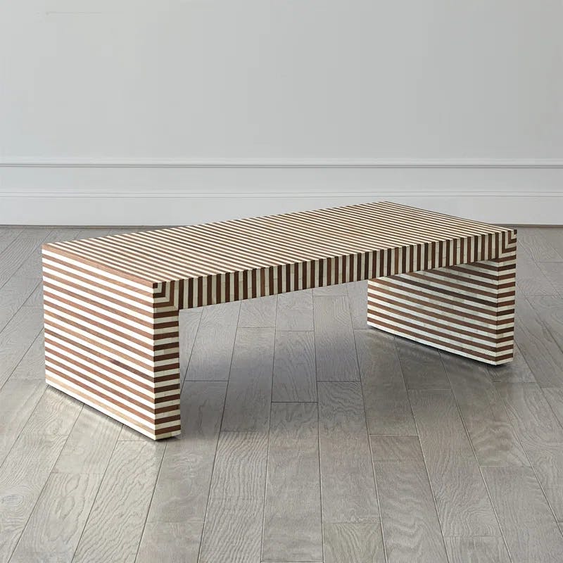 Sienna Rectangular Solid Wood Coffee Table in Walnut & Bone