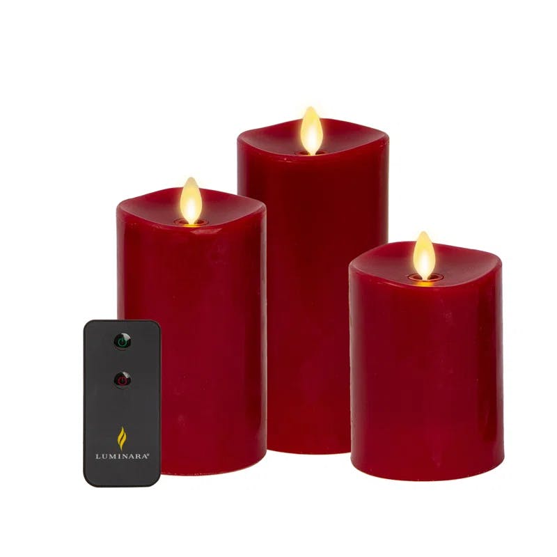 Burgundy Scented LED Flameless Pillar Candle Trio with Remote