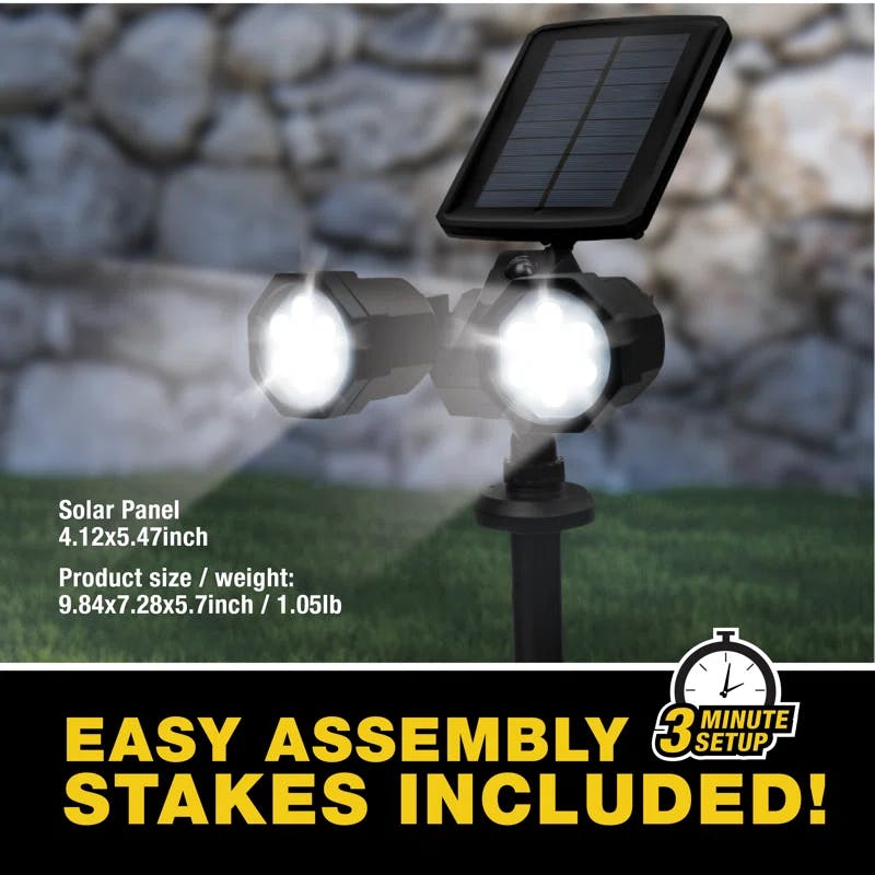 Dual Motion-Sensing Solar LED Black Spotlight, 500 Lumens Outdoor