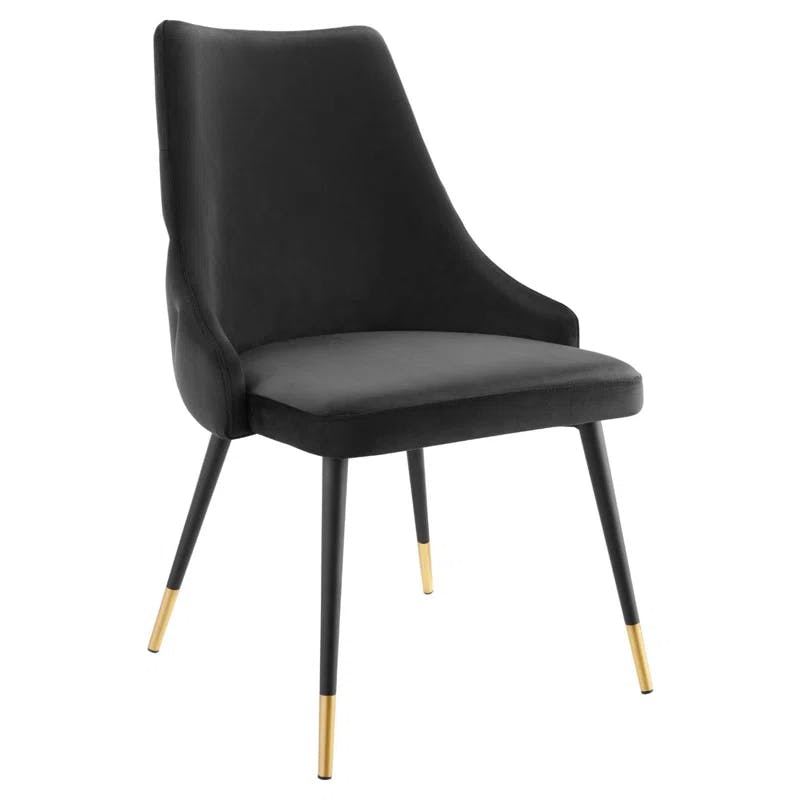Elegant Black Velvet Dining Side Chair with Gold Tapered Legs