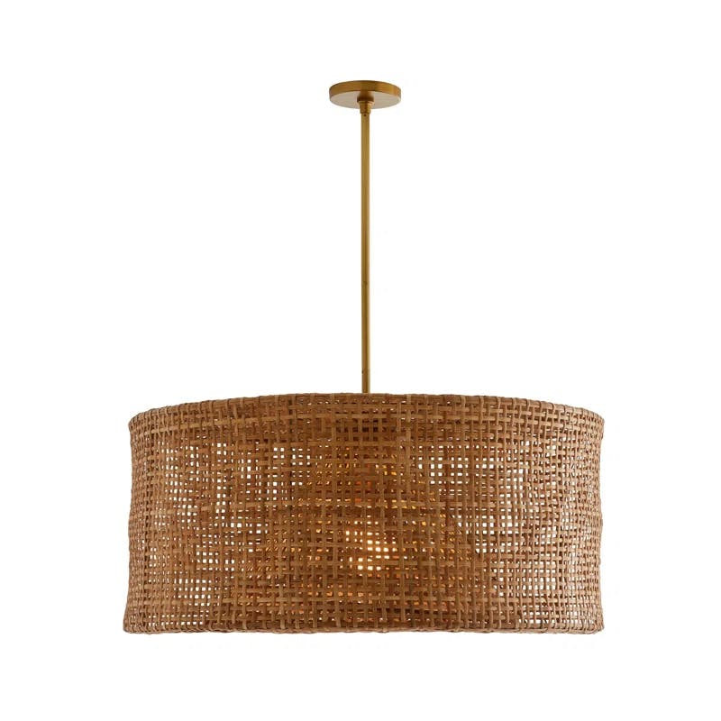 Nev 32" Airy Rattan and Antique Brass Drum Pendant Light
