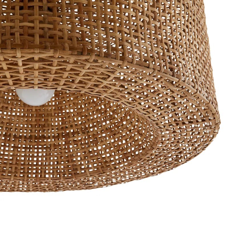 Nev 32" Airy Rattan and Antique Brass Drum Pendant Light