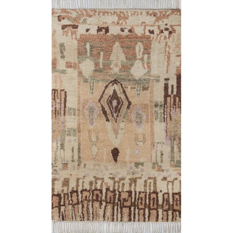 Hand-Knotted Beige Wool Moroccan-Inspired Area Rug 3'6" x 5'6"
