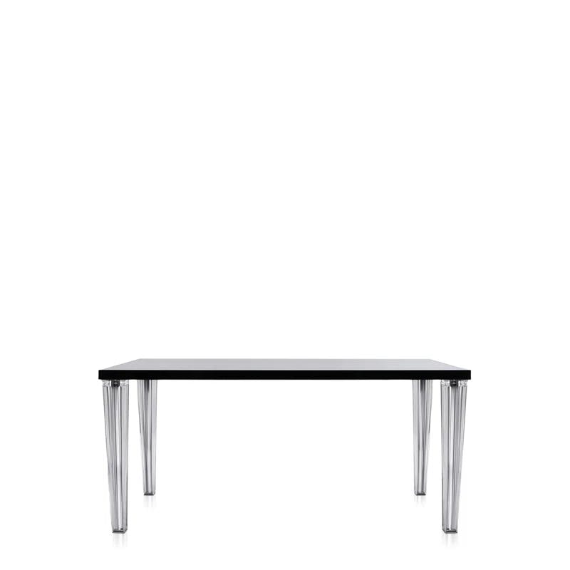 Contemporary Black Glass 63" x 31.5" Dining Table with Pillar Legs