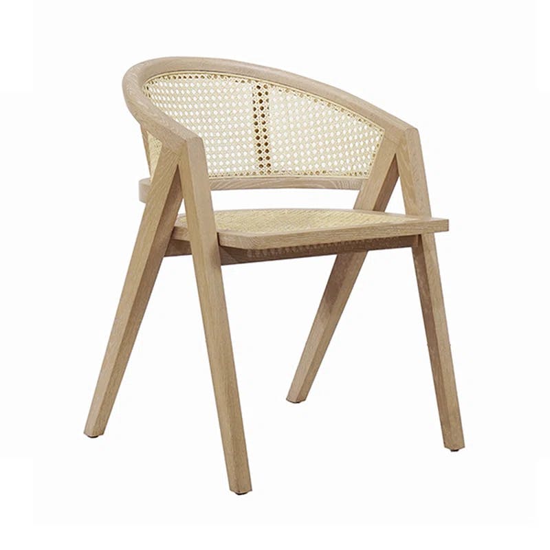 Contemporary 23" Beige Cane and Wood Arm Chair