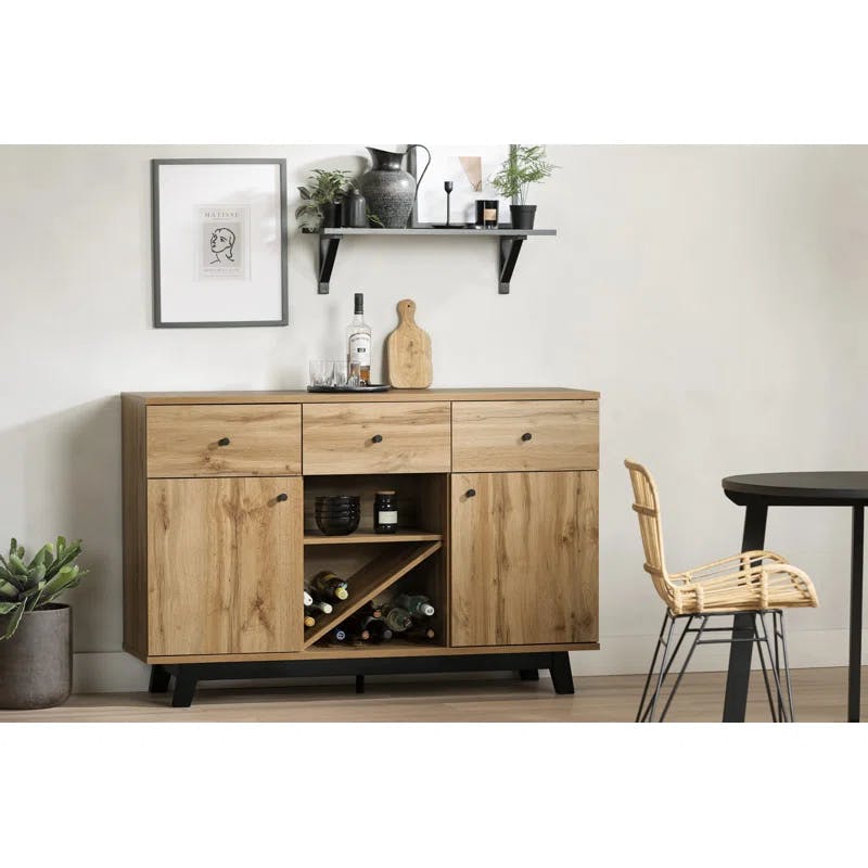 Contemporary Nordik Oak Buffet with Wine and Liquor Storage