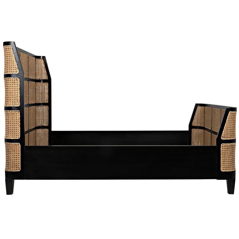 Noir Porto Queen Wingback Bed with Hand-Rubbed Black Mahogany Frame