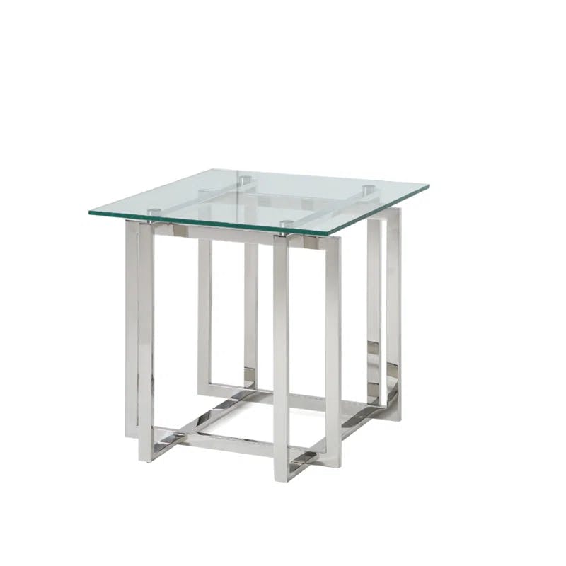 CID 22" Square Chrome Finish Glass Top Modern End Table