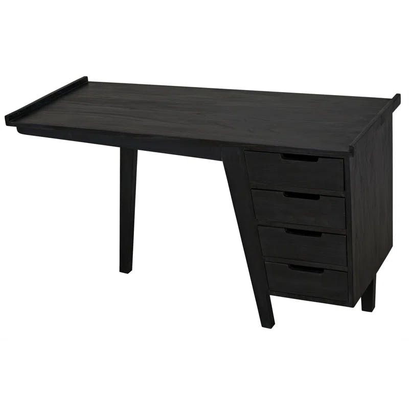 Noir Kennedy Charcoal Black Wood Desk with Drawer 56.5''