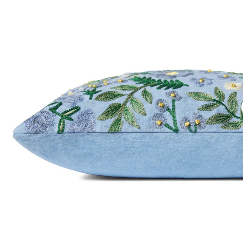Elegant Blue Linen Embroidered Lumbar Pillow Set for Mothers