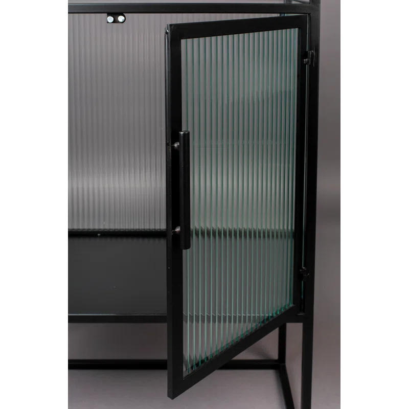 Boli Matte Black Iron and Tempered Glass Accent Cabinet