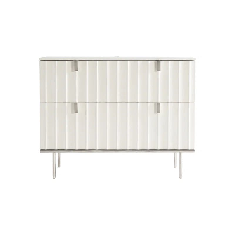 Modulum Fluted 2-Drawer Nightstand in White Adobe with USB Charger