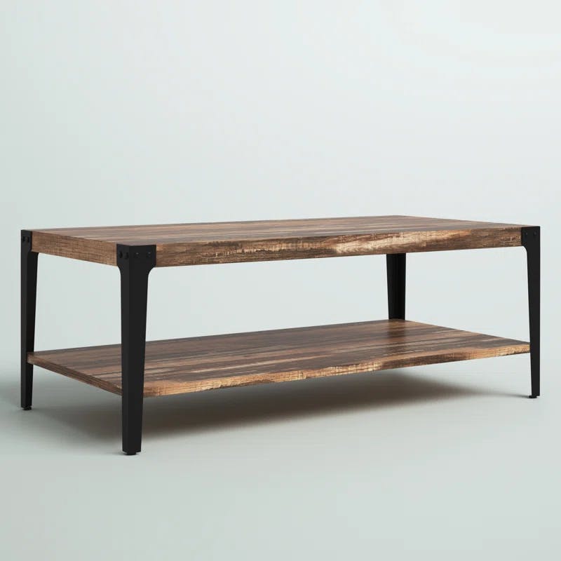 Elegantly Rustic Industrial Coffee Table with Metal Legs and Distressed Wood
