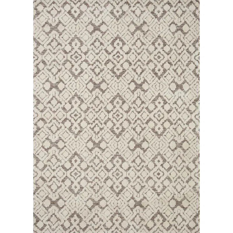 Ivory Geometric Wool-Synthetic Blend 7'9" x 9'9" Area Rug