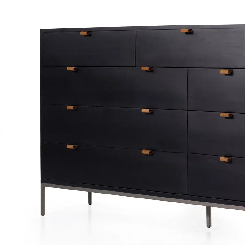Mid-Century Modern Black Wash Poplar Double Dresser with Dovetail Drawers
