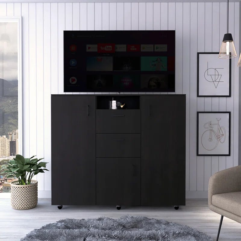 Milano Modern Black Engineered Wood Double Door Cabinet Dresser