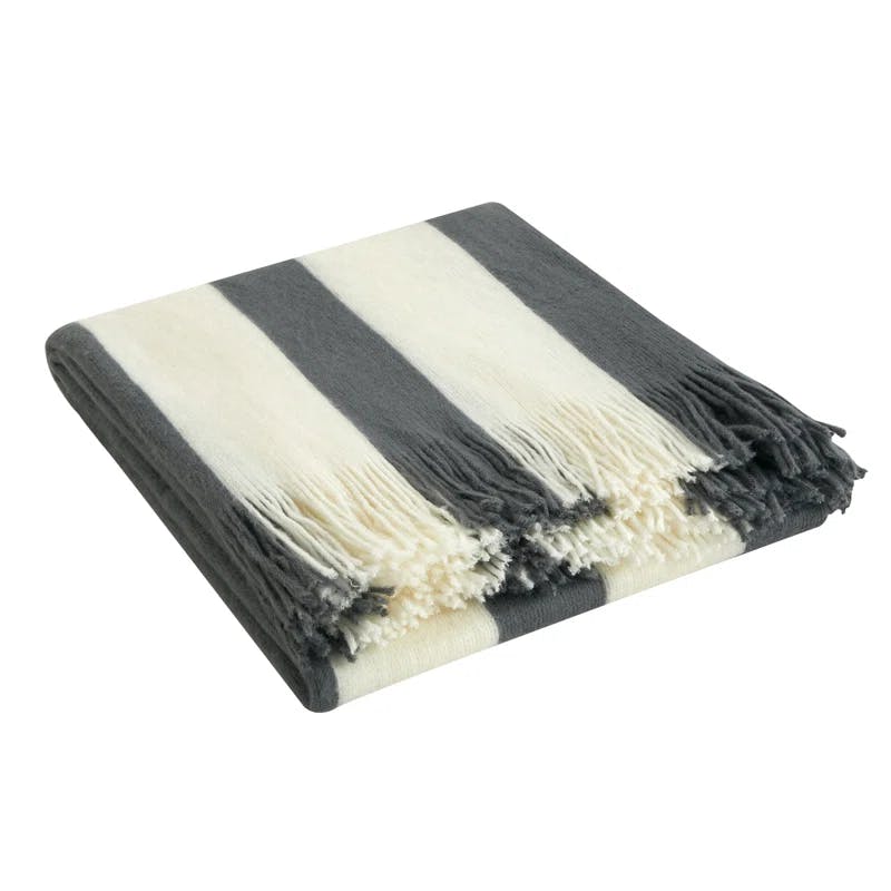 Lasko Faux Cashmere Striped Throw Blanket in Grey, 50" x 60"