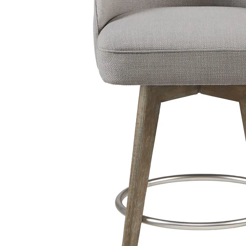 Elegant Reclaimed Grey Swivel Counter Stool with Metal Ring Footrest