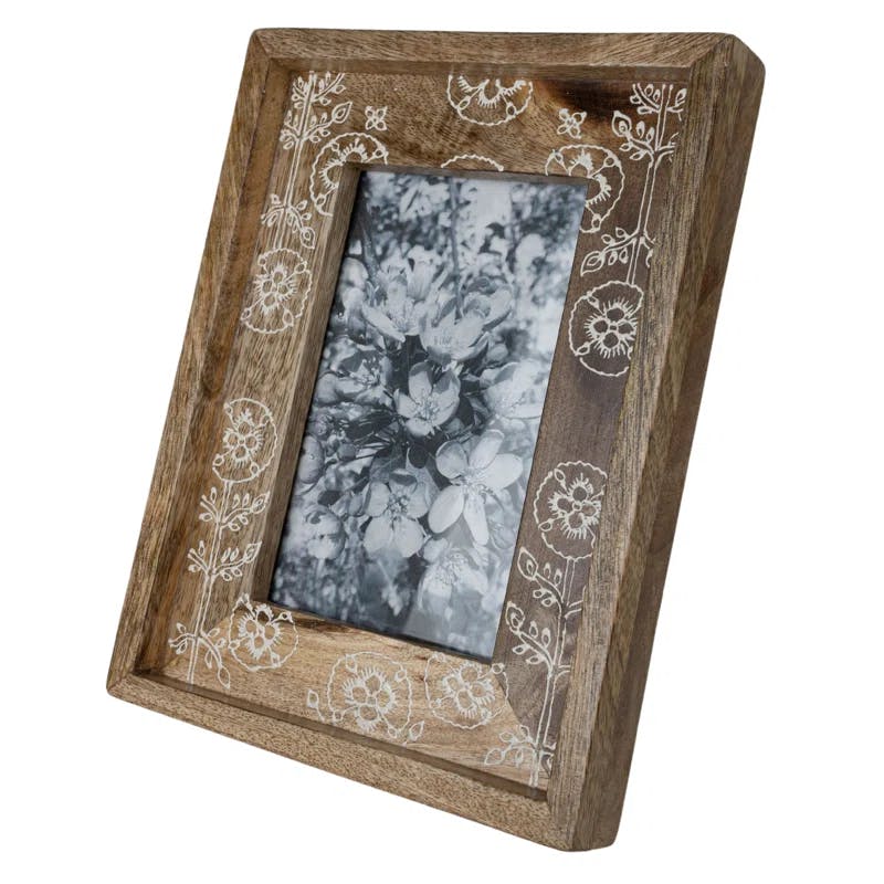 Classic White Floral Mango Wood 4x6 Photo Frame