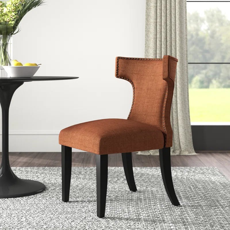 Burnt Orange High-Back Parsons Dining Chair with Tapered Wood Legs